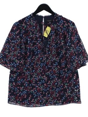 Ted Baker London Navy Floral Dot Blouse with Red, Green & Blue Accents